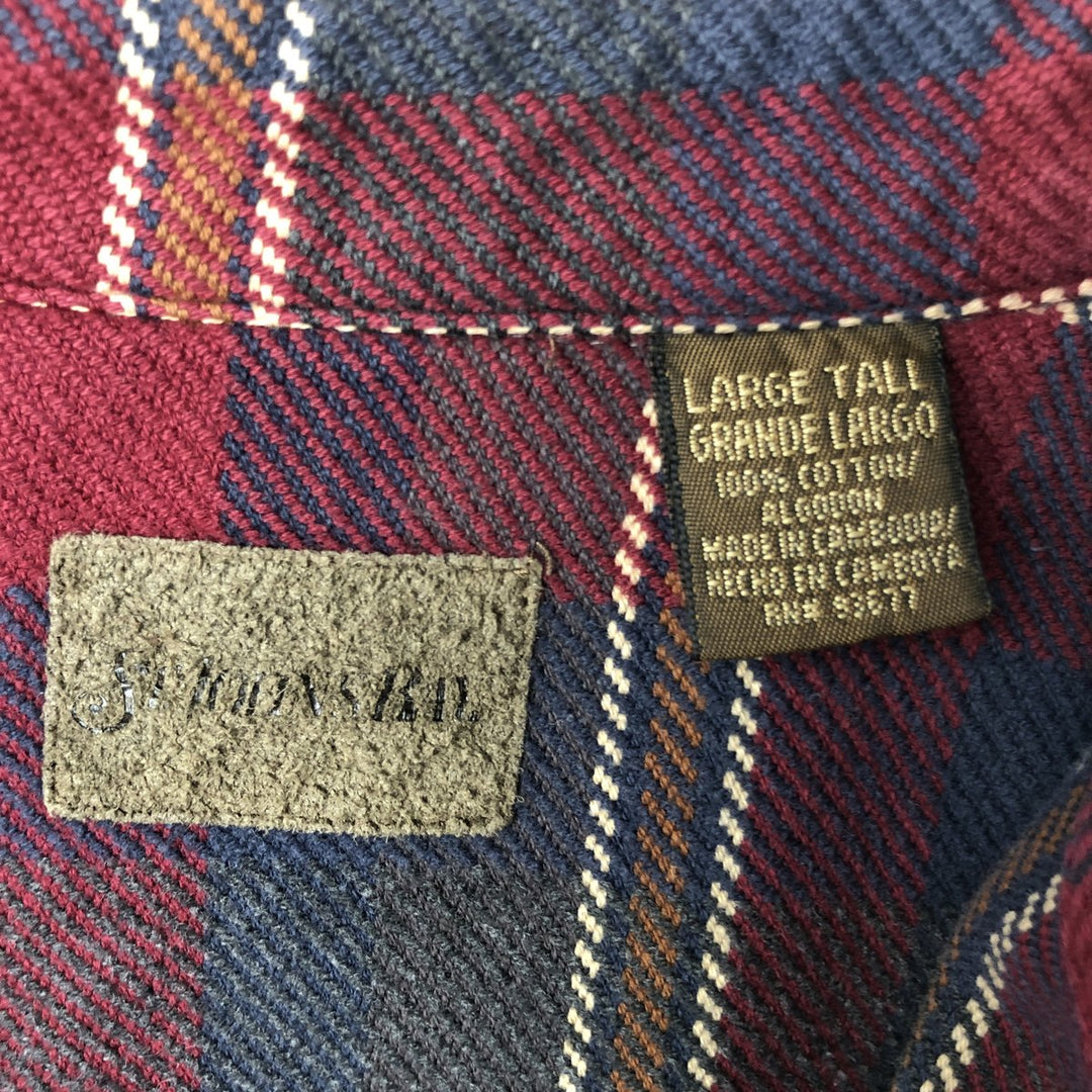 90s-00'S Vintage St. John's Bay Long Sleeve Flannel Check Shirt, Men's Size L cotton wine-red Vintage Second Hand