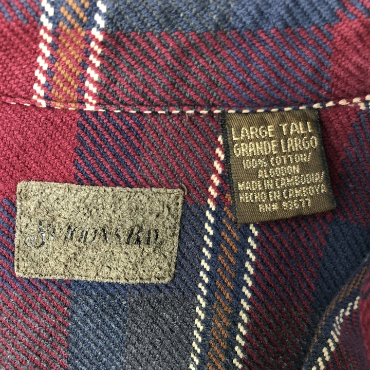 90s-00'S Vintage St. John's Bay Long Sleeve Flannel Check Shirt, Men's Size L cotton wine-red Vintage Second Hand