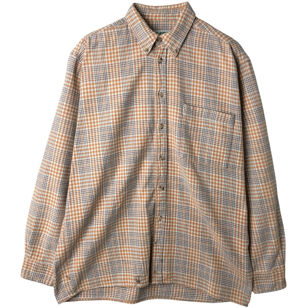 Mc ORVIS Houndstooth Pattern Long Sleeve Button-Down Flannel Check Shirt, Men's Size L cotton yellow type Vintage Second Hand