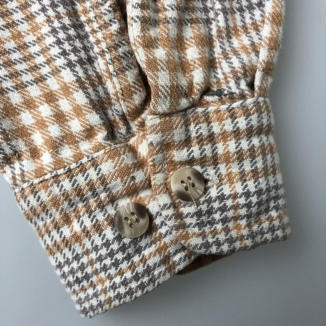 Mc ORVIS Houndstooth Pattern Long Sleeve Button-Down Flannel Check Shirt, Men's Size L cotton yellow type Vintage Second Hand