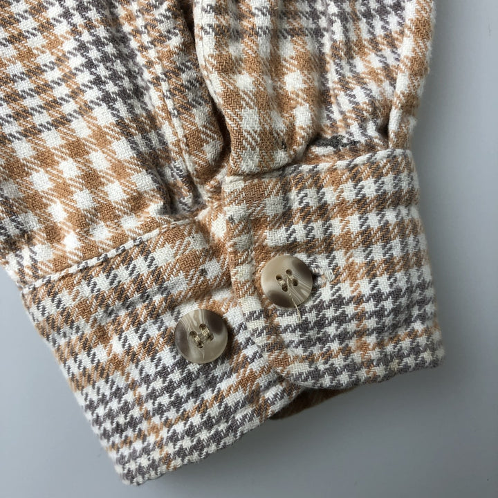 Mc ORVIS Houndstooth Pattern Long Sleeve Button-Down Flannel Check Shirt, Men's Size L cotton yellow type Vintage Second Hand