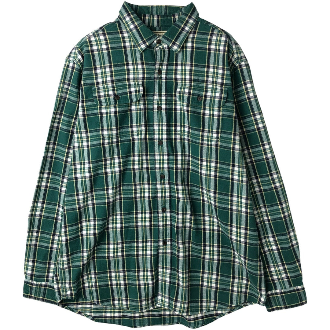 LLBean Long Sleeve Flannel Check Shirt, Men's Size L cotton Green type dark green Vintage Second Hand