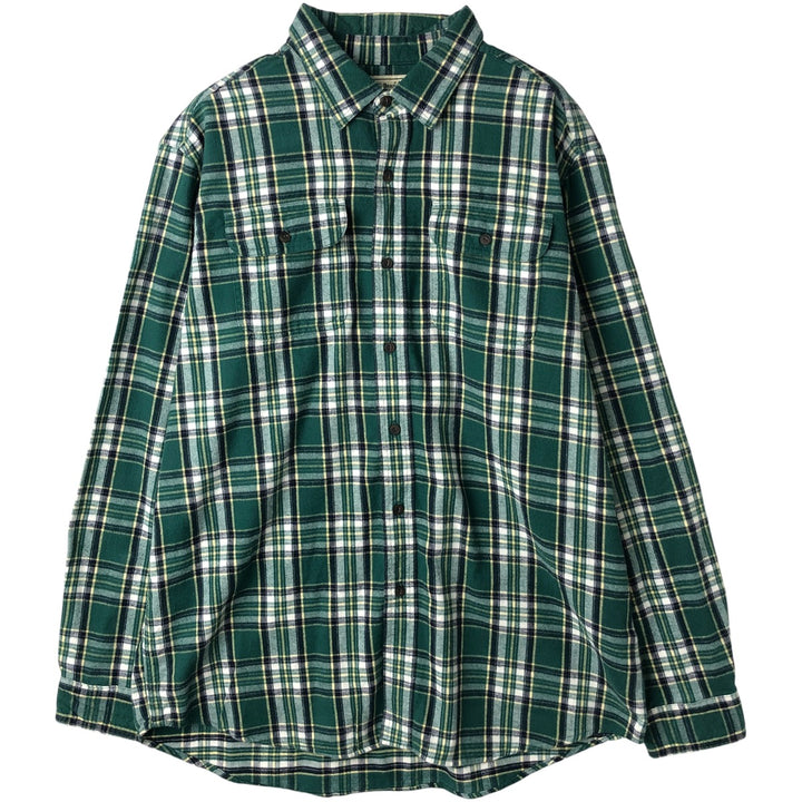 LLBean Long Sleeve Flannel Check Shirt, Men's Size L cotton Green type dark green Vintage Second Hand