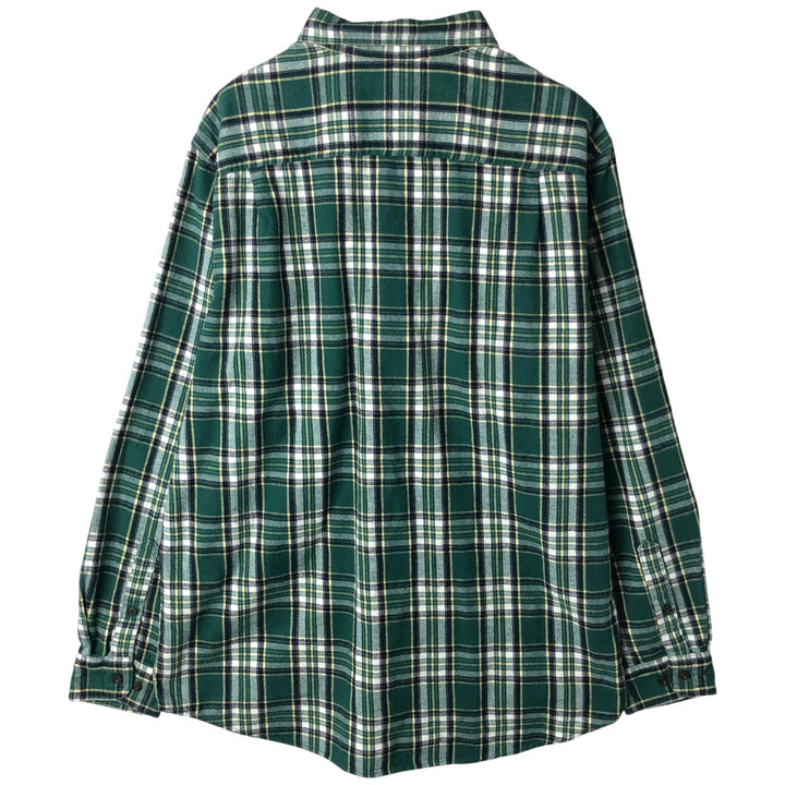 LLBean Long Sleeve Flannel Check Shirt, Men's Size L cotton Green type dark green Vintage Second Hand