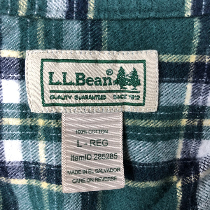 LLBean Long Sleeve Flannel Check Shirt, Men's Size L cotton Green type dark green Vintage Second Hand