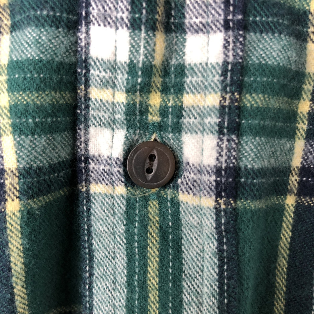 LLBean Long Sleeve Flannel Check Shirt, Men's Size L cotton Green type dark green Vintage Second Hand