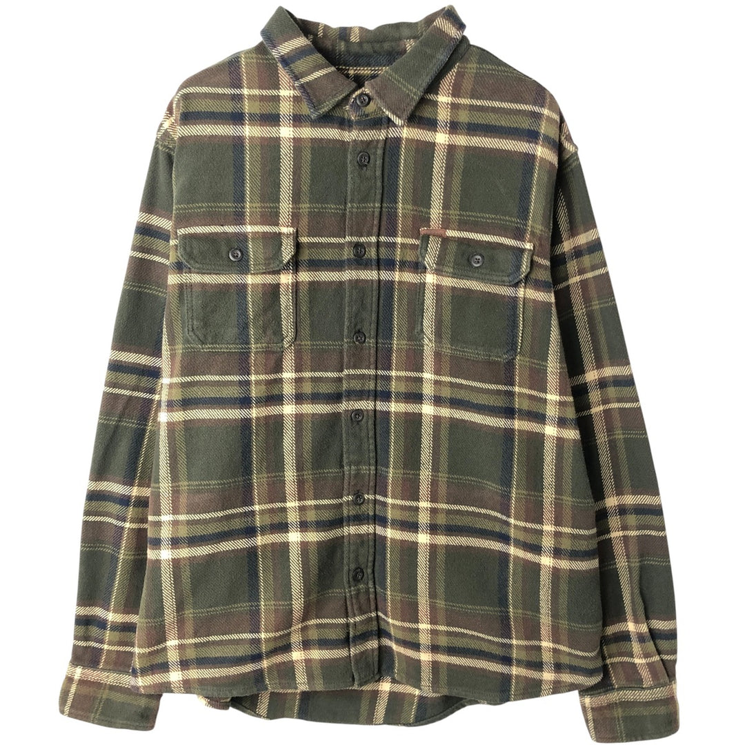 ORVIS Long Sleeve Heavy Flannel Check Shirt, Men's XL cotton Khaki type sage green Vintage Second Hand