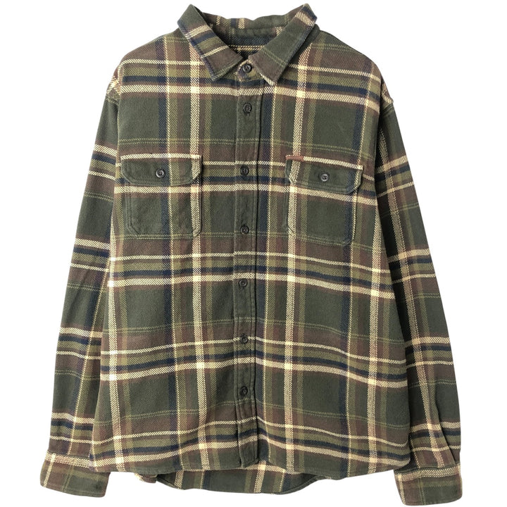 ORVIS Long Sleeve Heavy Flannel Check Shirt, Men's XL cotton Khaki type sage green Vintage Second Hand