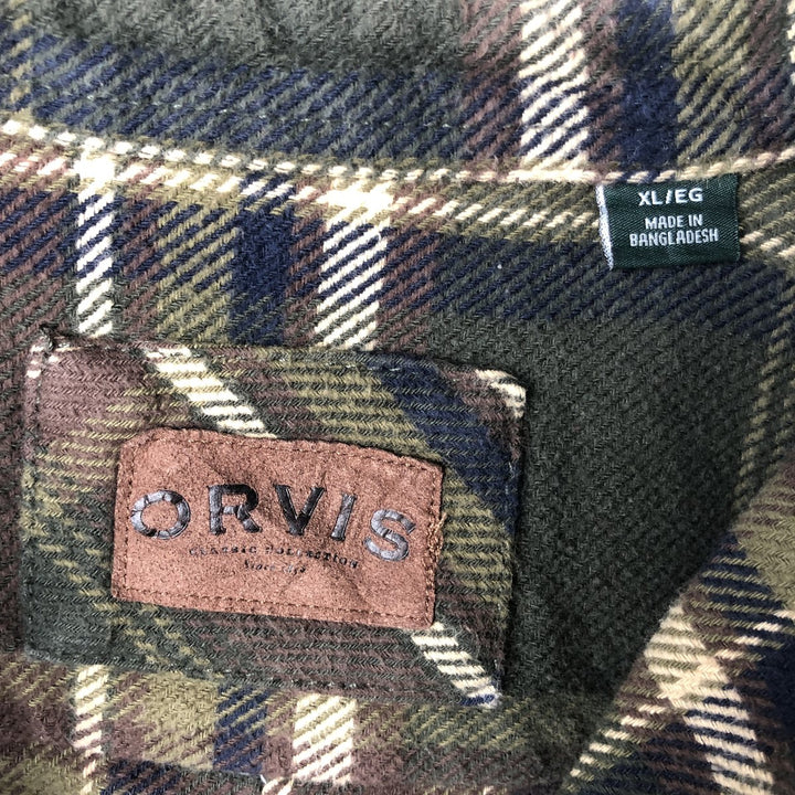 ORVIS Long Sleeve Heavy Flannel Check Shirt, Men's XL cotton Khaki type sage green Vintage Second Hand