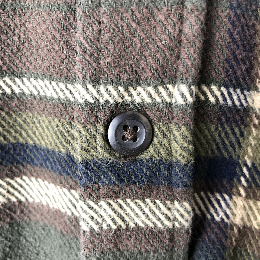ORVIS Long Sleeve Heavy Flannel Check Shirt, Men's XL cotton Khaki type sage green Vintage Second Hand
