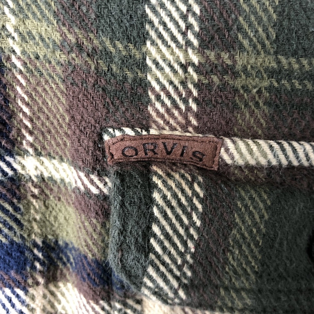 ORVIS Long Sleeve Heavy Flannel Check Shirt, Men's XL cotton Khaki type sage green Vintage Second Hand