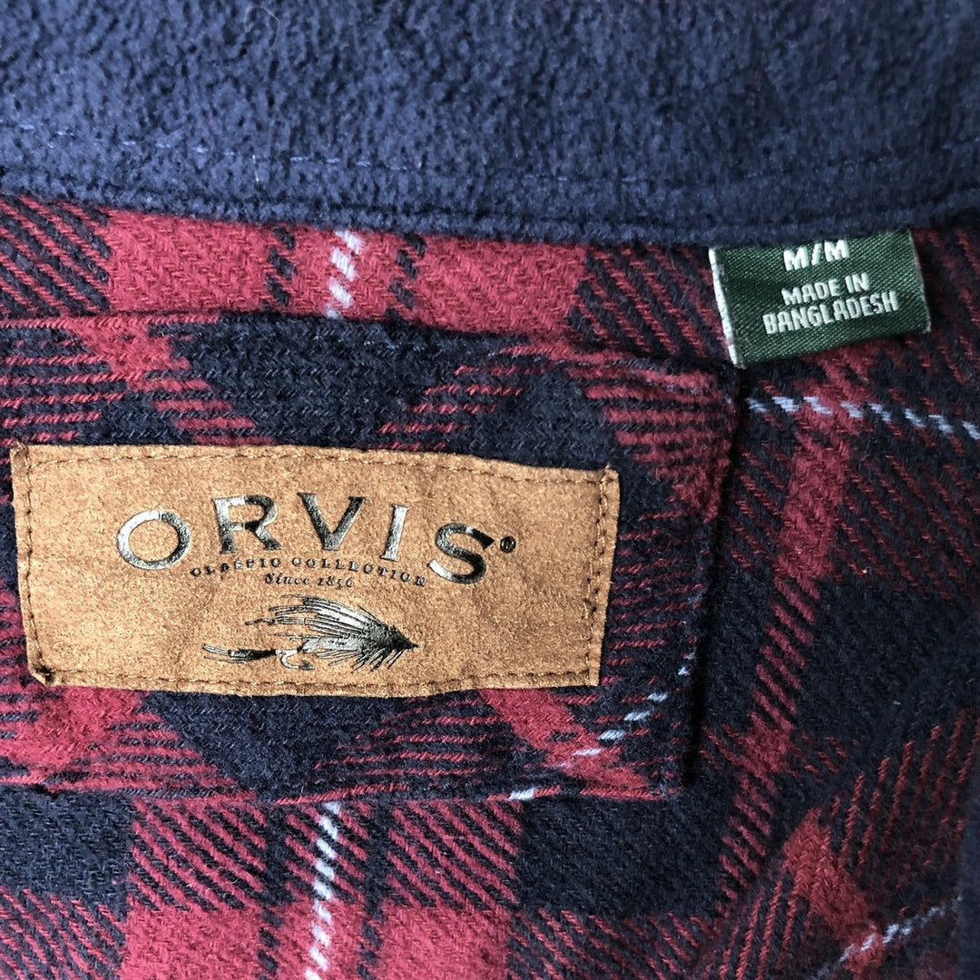 ORVIS Long Sleeve Heavy Flannel Check Shirt, Men's Size M cotton wine-red Vintage Second Hand