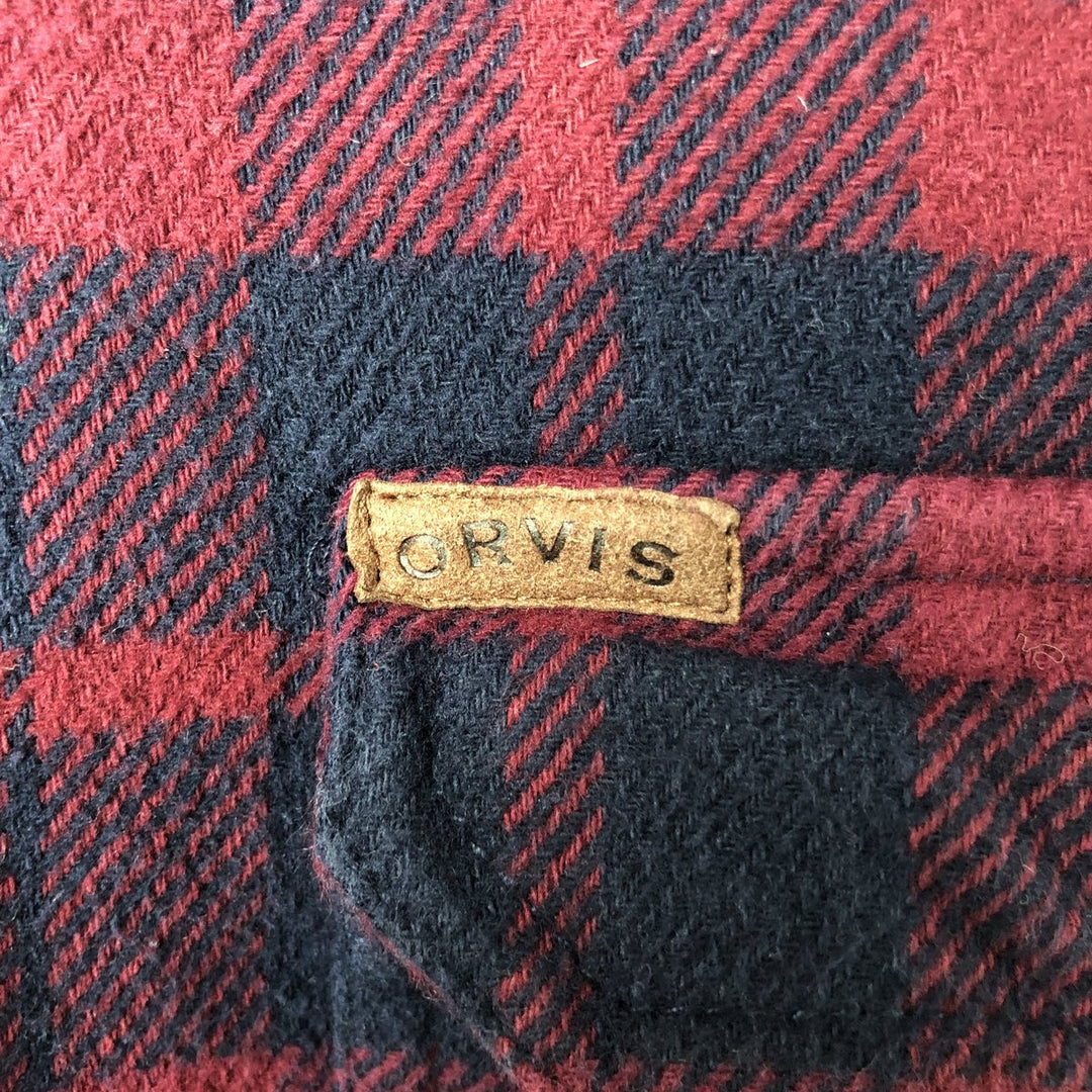 ORVIS Long Sleeve Heavy Flannel Check Shirt, Men's Size M cotton wine-red Vintage Second Hand