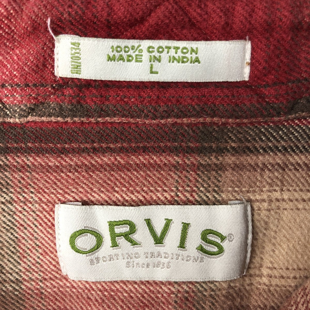 2000'S Orvis Ombre Check Long Sleeve Flannel Check Shirt, Men's Size L cotton red type Vintage Second Hand