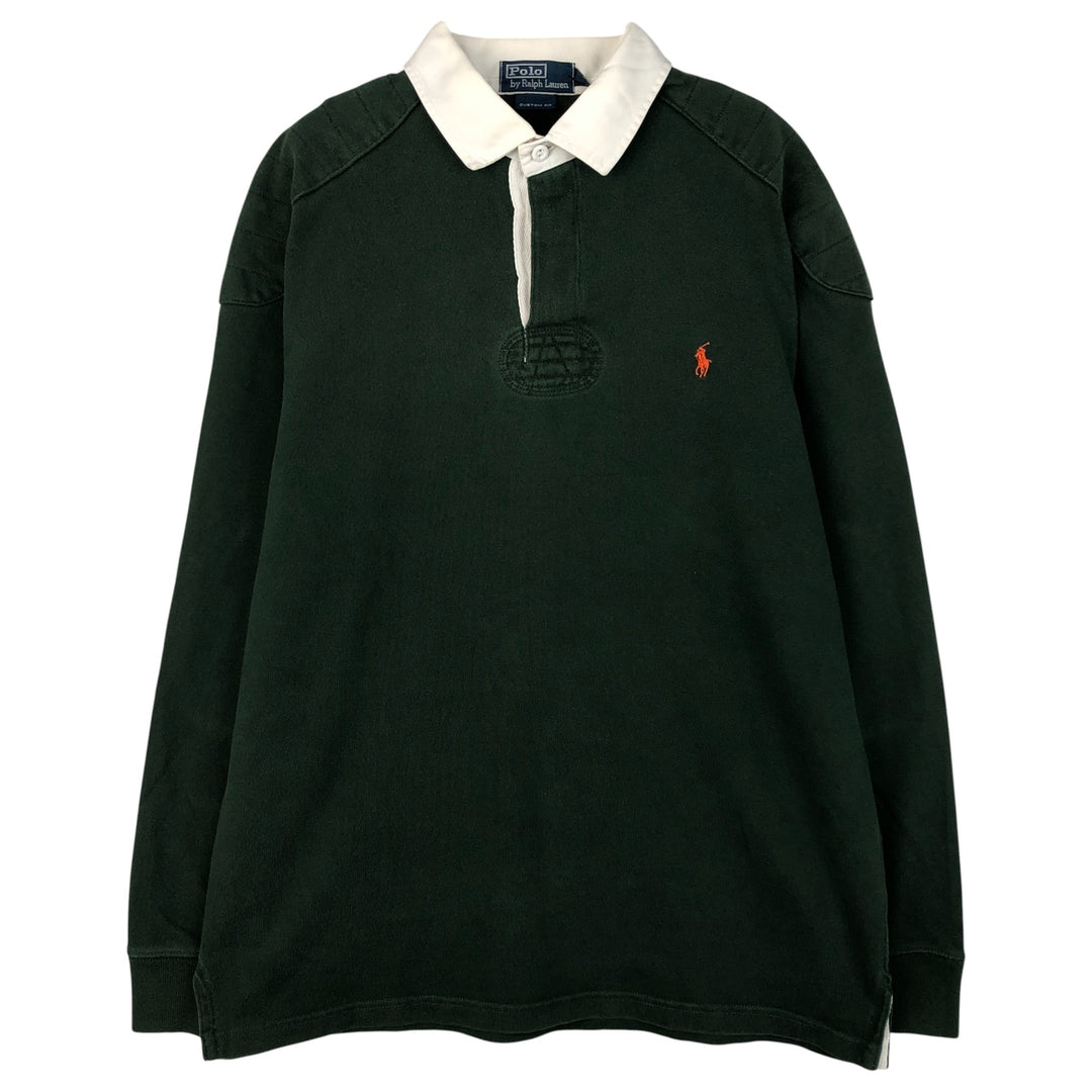 Ralph Lauren POLO by Ralph Lauren CUSTOM FIT long sleeve rugby shirt, men's XL size cotton Green type dark green Vintage Second Hand