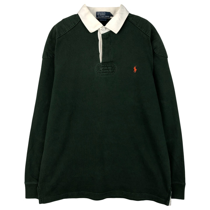 Ralph Lauren POLO by Ralph Lauren CUSTOM FIT long sleeve rugby shirt, men's XL size cotton Green type dark green Vintage Second Hand