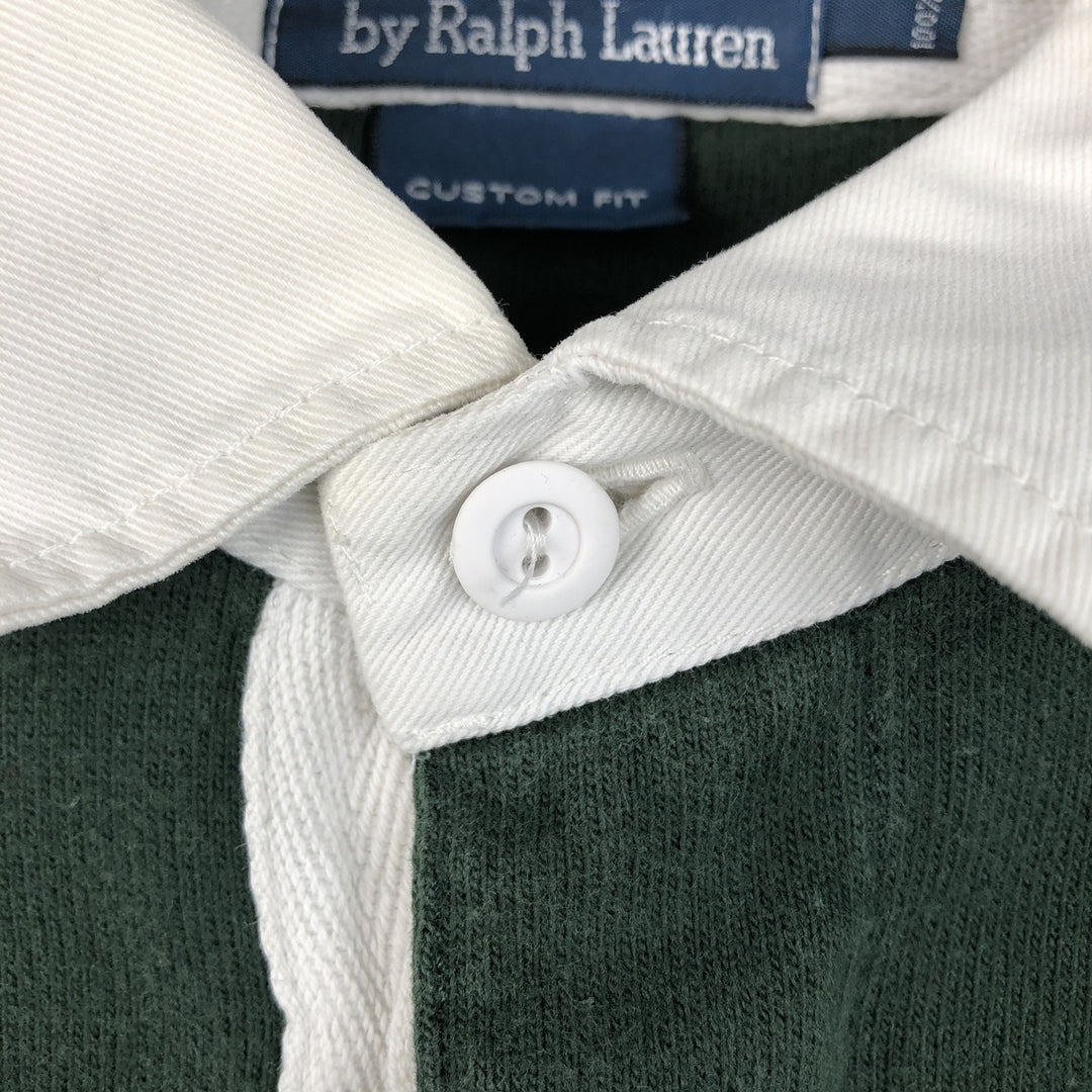 Ralph Lauren POLO by Ralph Lauren CUSTOM FIT long sleeve rugby shirt, men's XL size cotton Green type dark green Vintage Second Hand