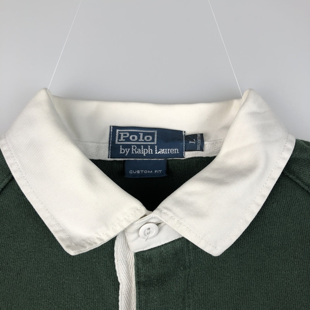Ralph Lauren POLO by Ralph Lauren CUSTOM FIT long sleeve rugby shirt, men's XL size cotton Green type dark green Vintage Second Hand