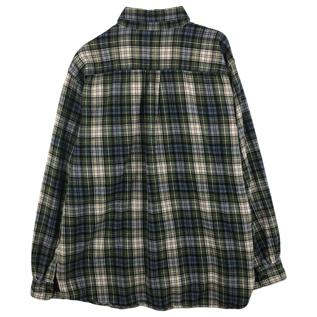 90s-00'S LLBean Long Sleeve Button-Down Flannel Check Shirt, Men's Size L cotton green type Vintage Second Hand