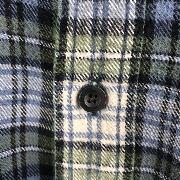 90s-00'S LLBean Long Sleeve Button-Down Flannel Check Shirt, Men's Size L cotton green type Vintage Second Hand