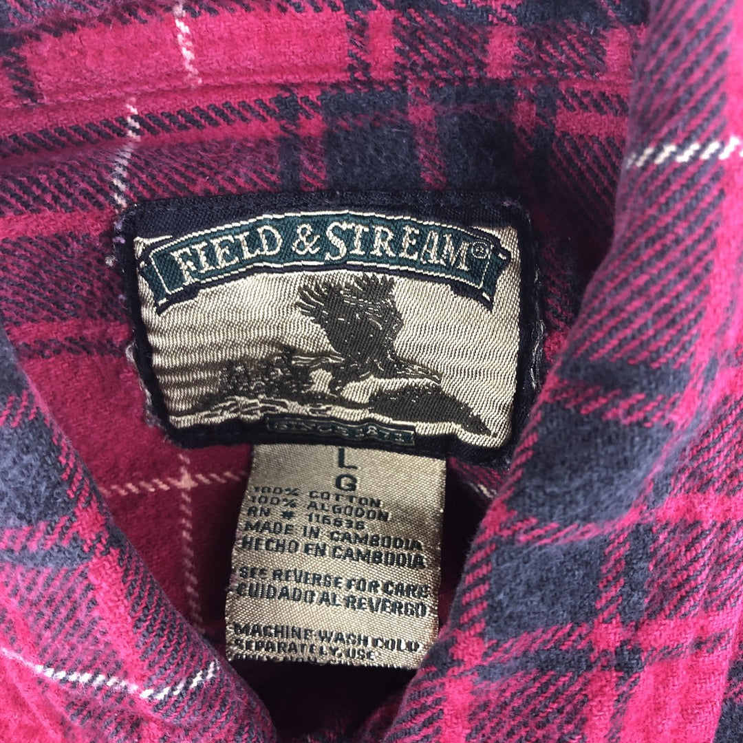 FIELD and STREAM Long Sleeve Heavy Flannel Check Shirt, Men's Size L cotton red type Vintage Second Hand