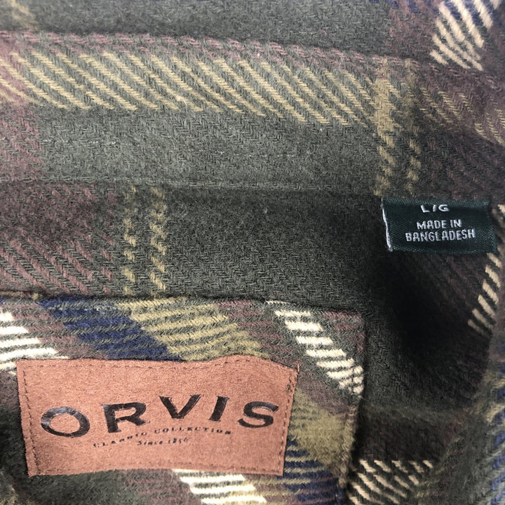 ORVIS Long Sleeve Heavy Flannel Check Shirt, Men's Size L cotton Green type dark green Vintage Second Hand