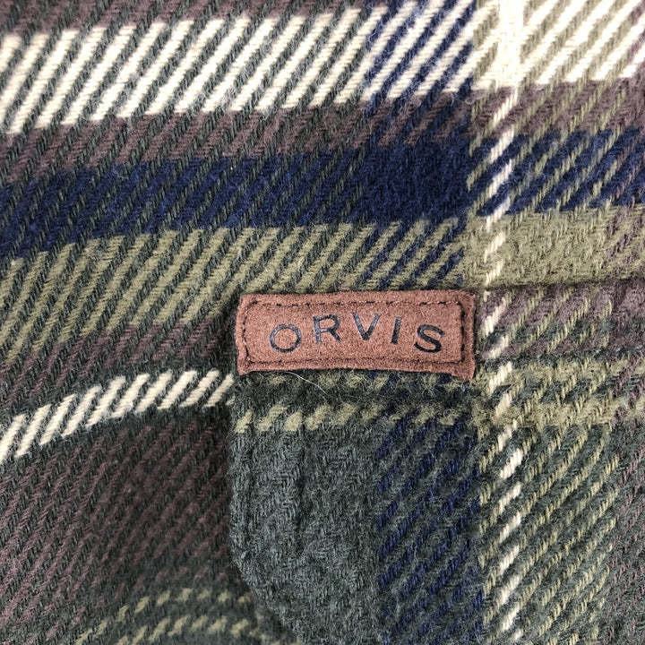 ORVIS Long Sleeve Heavy Flannel Check Shirt, Men's Size L cotton Green type dark green Vintage Second Hand