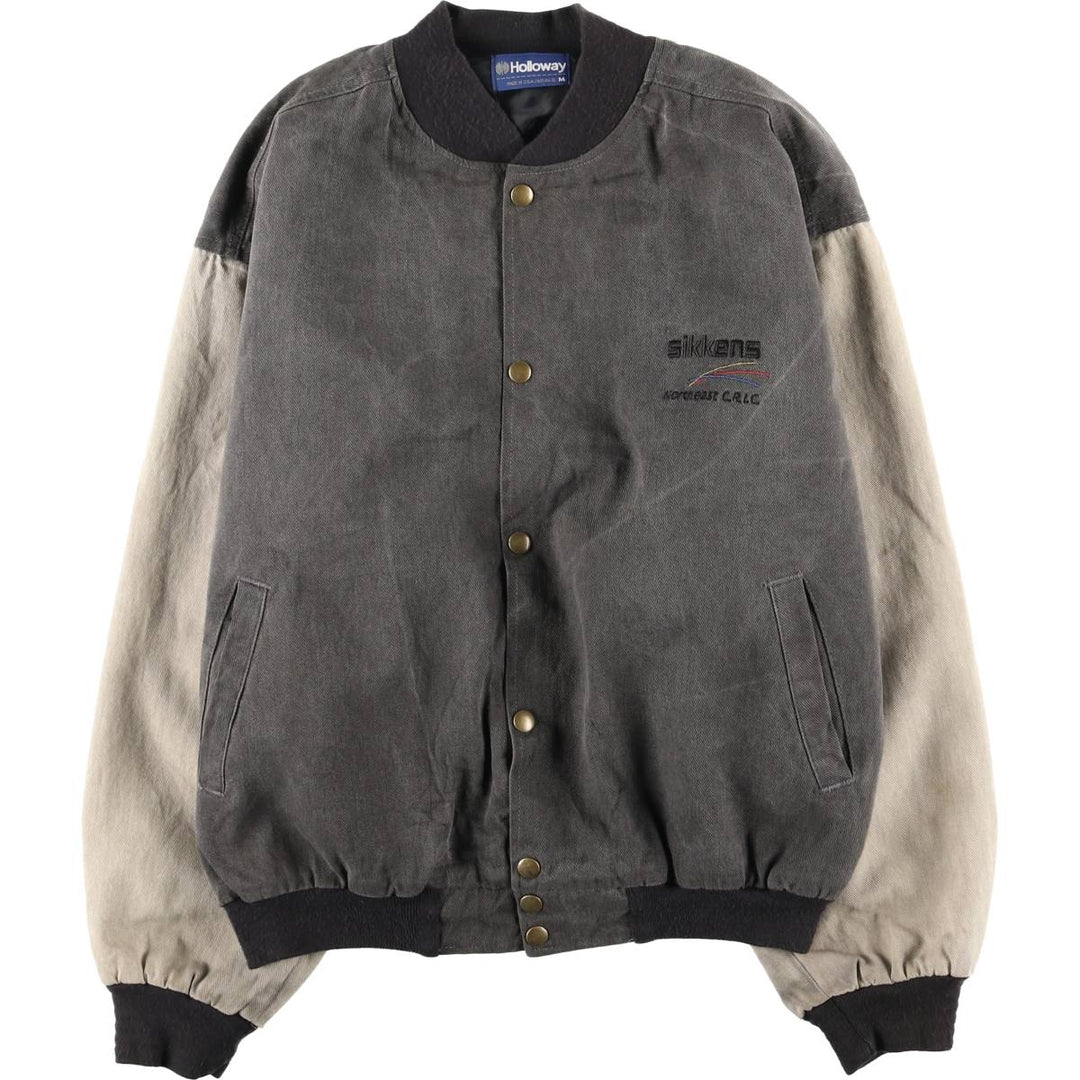Vintage 1990'S Holloway denim varsity jacket, Made in USA, Men's Size M cotton black type Vintage Second Hand