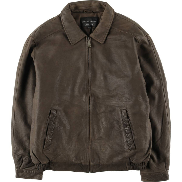 Craft & Barrow CROFT & BARROW Swing Top Padded Leather Blouson, Men's Size L genuine leather brown type Vintage Second Hand