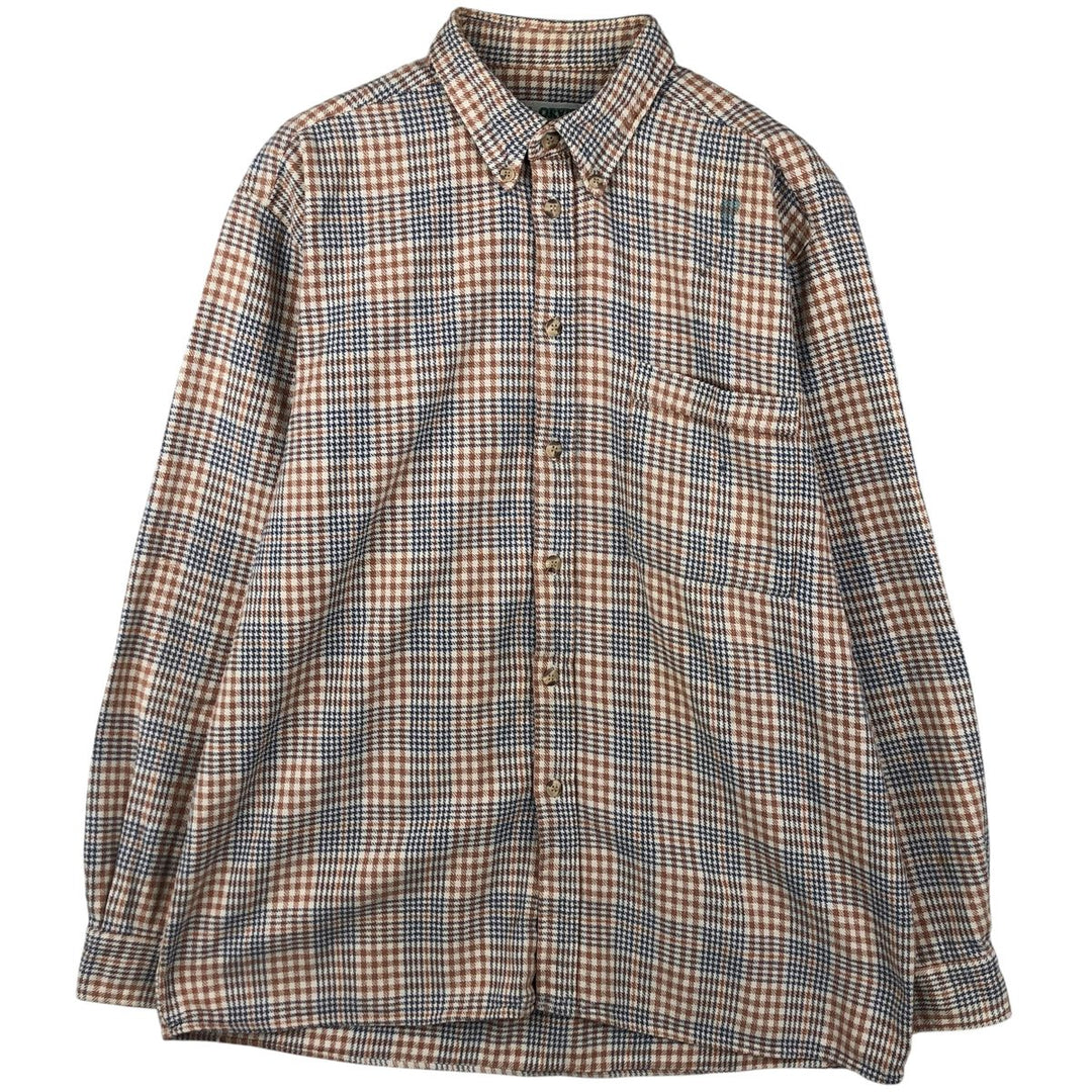 Mc ORVIS Glen Plaid Long Sleeve Button-Down Flannel Check Shirt, Men's Size L cotton Navy blue Vintage Second Hand