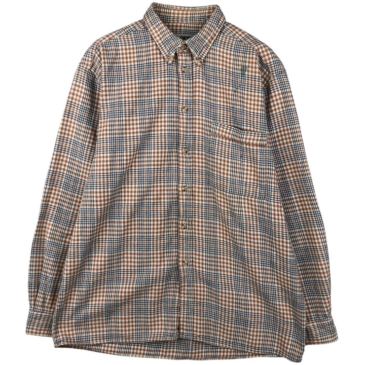 Mc ORVIS Glen Plaid Long Sleeve Button-Down Flannel Check Shirt, Men's Size L cotton Navy blue Vintage Second Hand