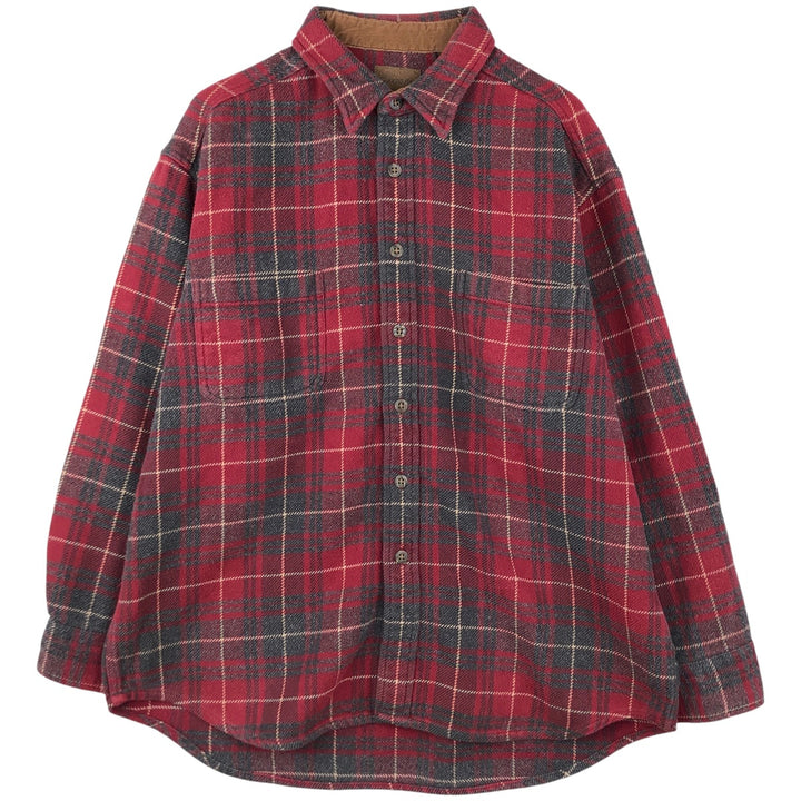 90s-00'S St. John's Bay Browny Long Sleeve Heavy Flannel Check Shirt, Men's Size XL cotton red type Vintage Second Hand