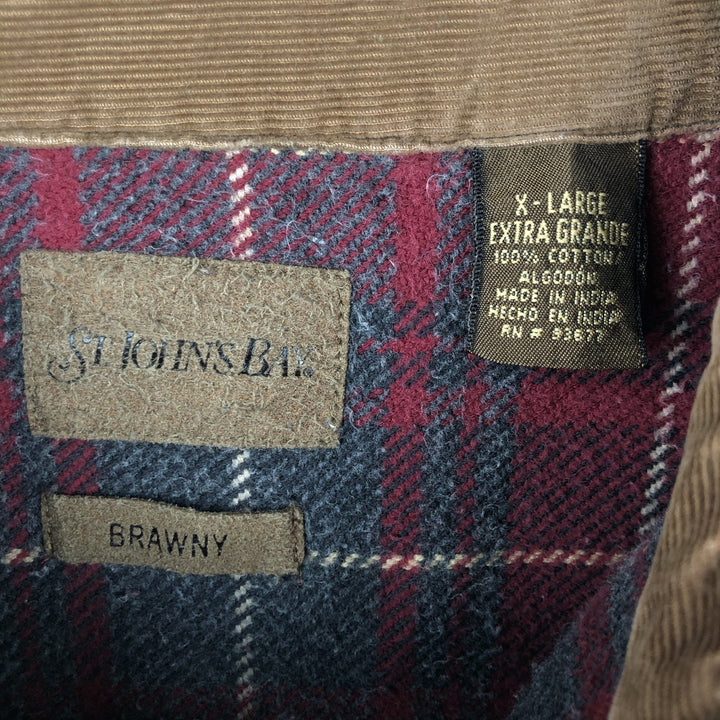 90s-00'S St. John's Bay Browny Long Sleeve Heavy Flannel Check Shirt, Men's Size XL cotton red type Vintage Second Hand