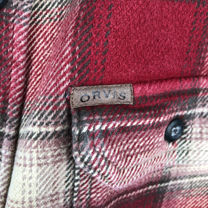 ORVIS Ombre Check Long Sleeve Heavy Flannel Check Shirt, Men's Size L cotton red type Vintage Second Hand