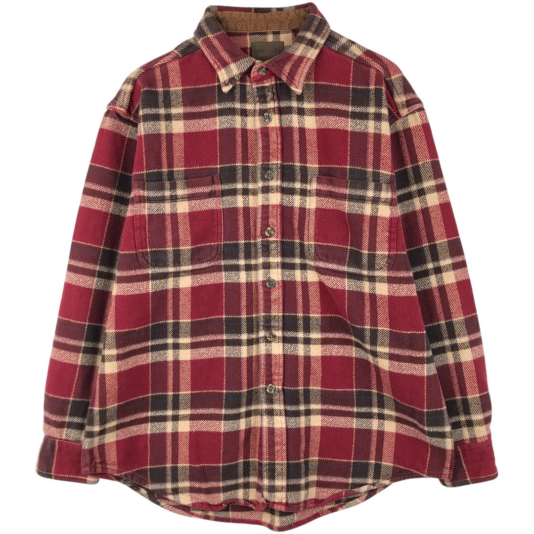 90s-00'S St. John's Bay Browny Long Sleeve Heavy Flannel Check Shirt, Men's Size XL cotton red type reddish brown Vintage Second Hand
