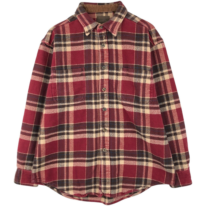 90s-00'S St. John's Bay Browny Long Sleeve Heavy Flannel Check Shirt, Men's Size XL cotton red type reddish brown Vintage Second Hand
