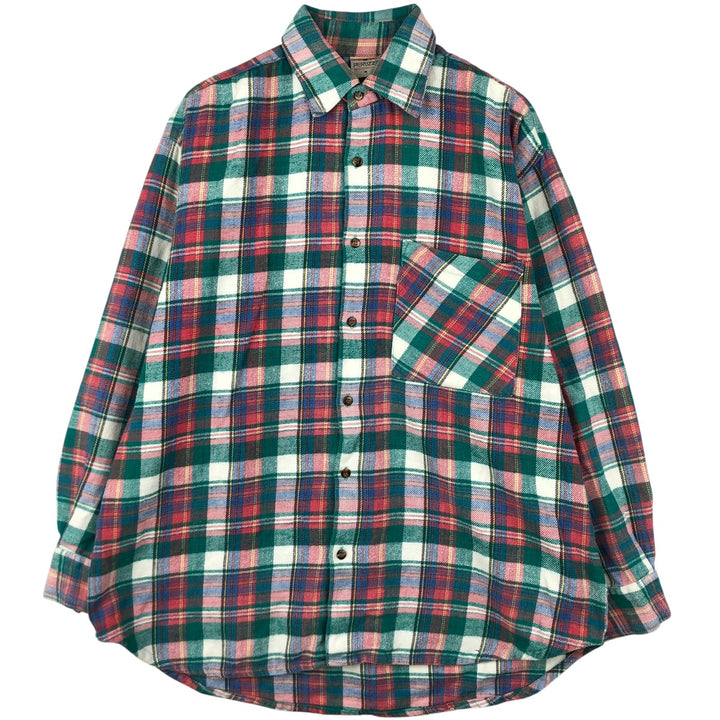 PERUZZI Long Sleeve Heavy Flannel Check Shirt, Men's Size Medium cotton green type Vintage Second Hand