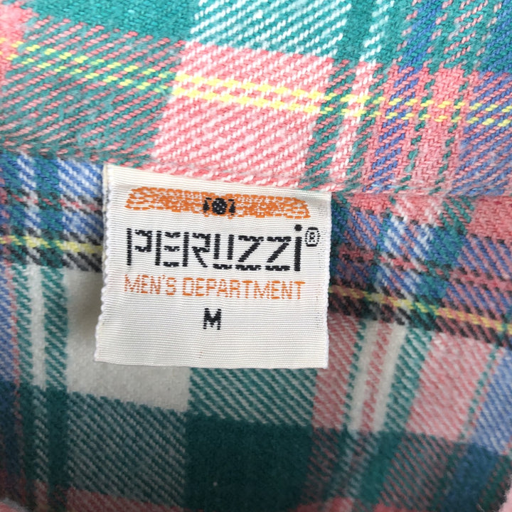 PERUZZI Long Sleeve Heavy Flannel Check Shirt, Men's Size Medium cotton green type Vintage Second Hand