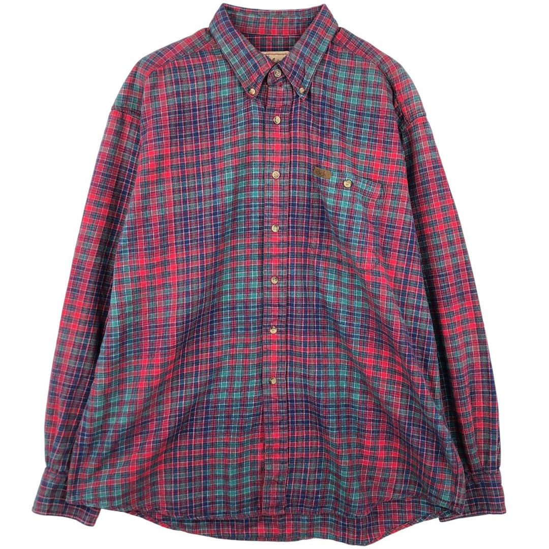 90s-00'S WOOLRICH Long Sleeve Button-Down Flannel Check Shirt, Men's Size XL cotton red type Vintage Second Hand
