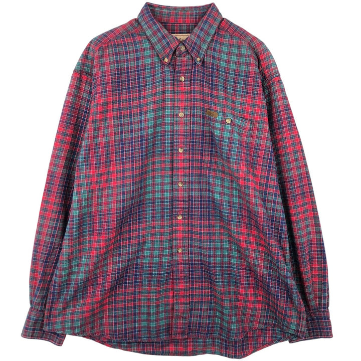 90s-00'S WOOLRICH Long Sleeve Button-Down Flannel Check Shirt, Men's Size XL cotton red type Vintage Second Hand