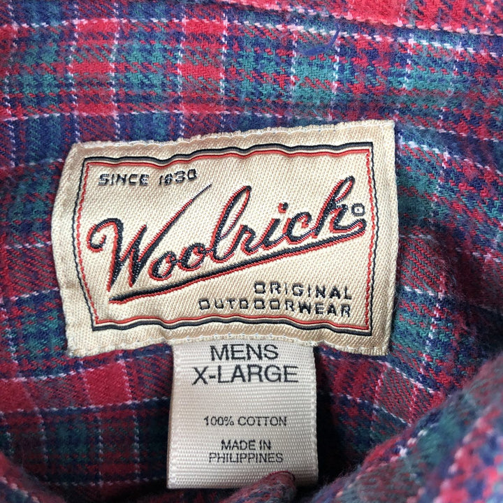 90s-00'S WOOLRICH Long Sleeve Button-Down Flannel Check Shirt, Men's Size XL cotton red type Vintage Second Hand
