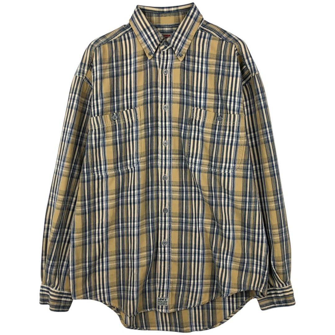 Vintage 90'S Levi's long-sleeved button-down flannel shirt, size M, men's cotton ocher yellow type Vintage Second Hand