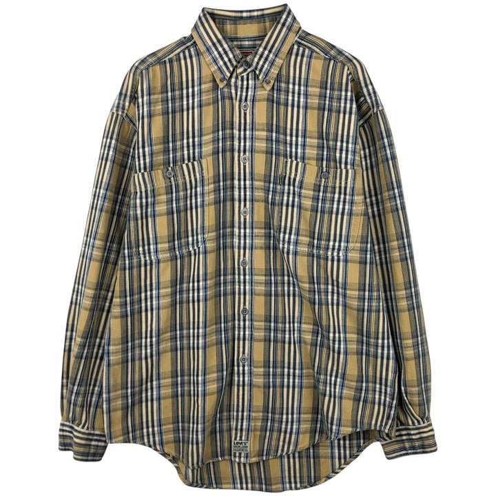 Vintage 90'S Levi's long-sleeved button-down flannel shirt, size M, men's cotton ocher yellow type Vintage Second Hand