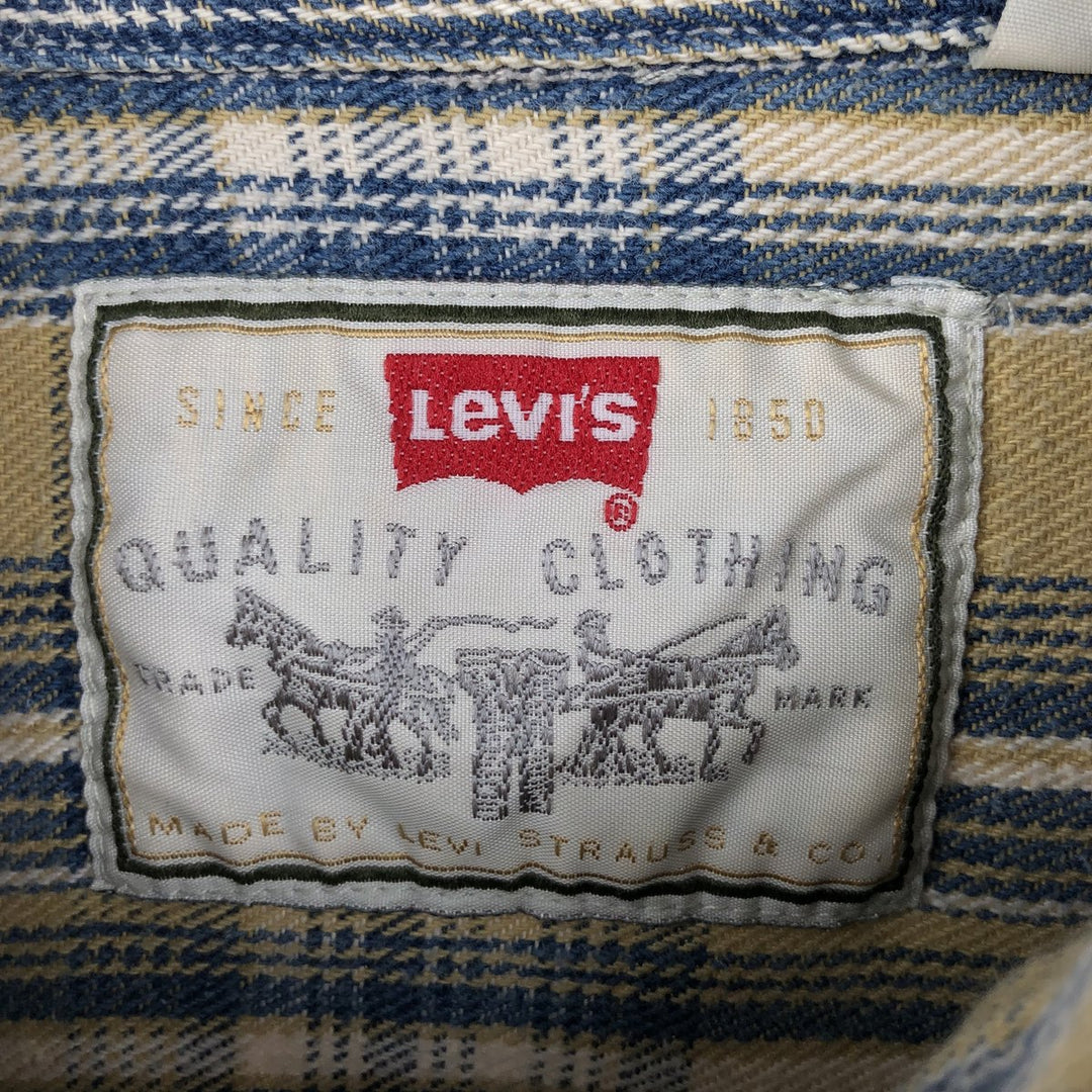 Vintage 90'S Levi's long-sleeved button-down flannel shirt, size M, men's cotton ocher yellow type Vintage Second Hand