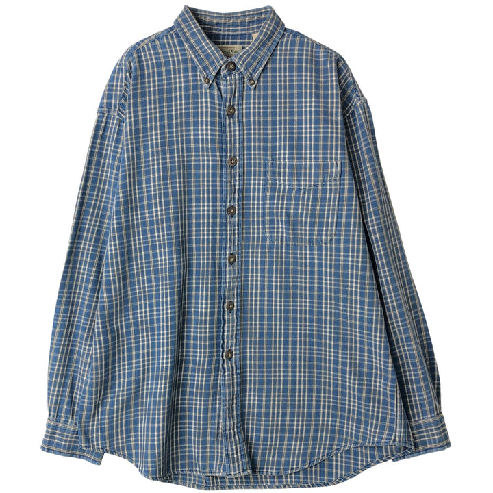 90'S St. John's Bay Vintage Long Sleeve Flannel Check Shirt, Men's Size L cotton blue type Vintage Second Hand