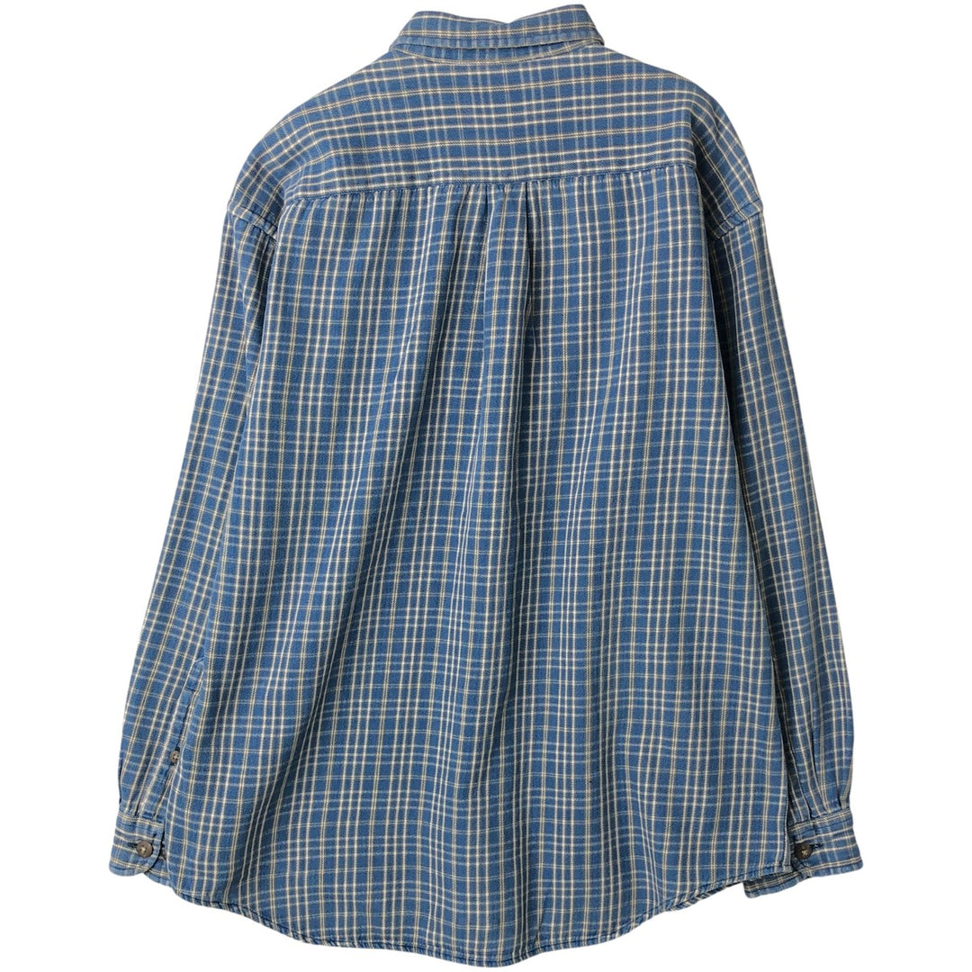 90'S St. John's Bay Vintage Long Sleeve Flannel Check Shirt, Men's Size L cotton blue type Vintage Second Hand