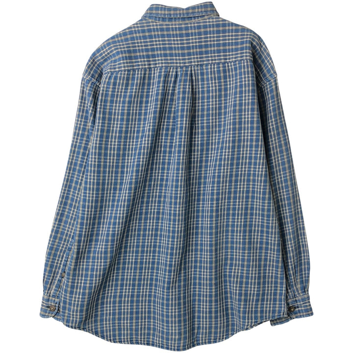 90'S St. John's Bay Vintage Long Sleeve Flannel Check Shirt, Men's Size L cotton blue type Vintage Second Hand