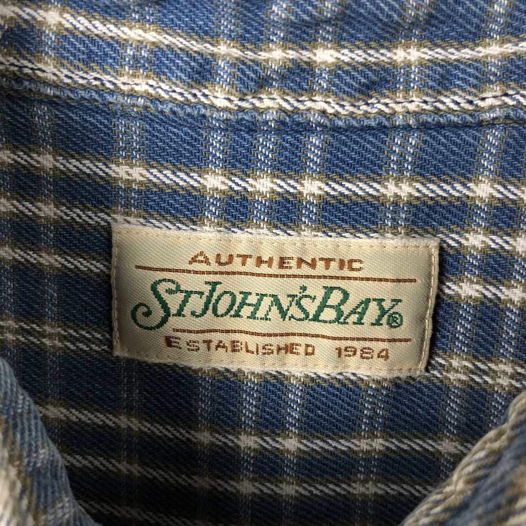 90'S St. John's Bay Vintage Long Sleeve Flannel Check Shirt, Men's Size L cotton blue type Vintage Second Hand