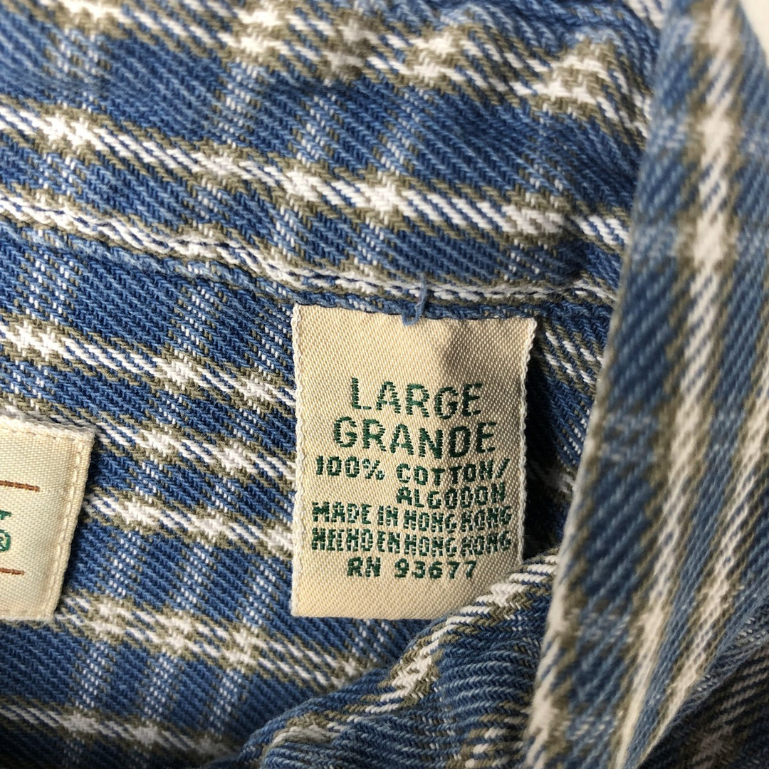 90'S St. John's Bay Vintage Long Sleeve Flannel Check Shirt, Men's Size L cotton blue type Vintage Second Hand