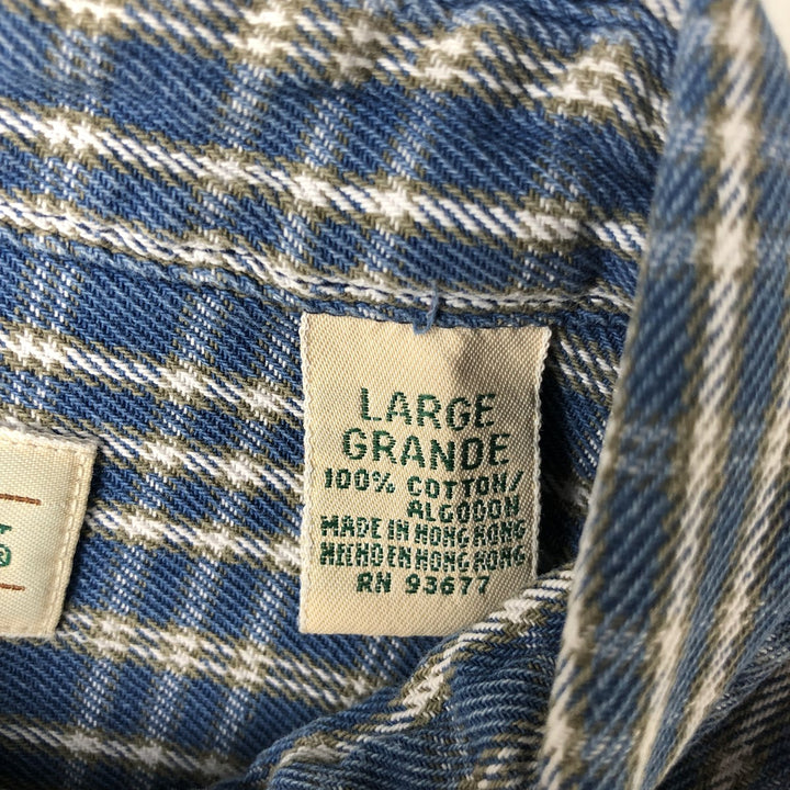 90'S St. John's Bay Vintage Long Sleeve Flannel Check Shirt, Men's Size L cotton blue type Vintage Second Hand